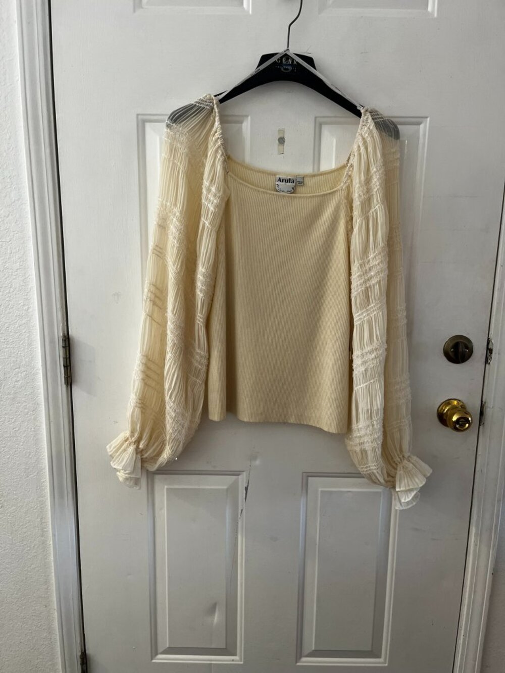 Arula Captivating Plus-Size Ivory Fancy Puffy Sleeves Event Blouse Sz 3x